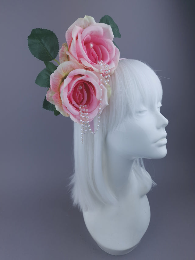 Pearls & Swine: Pink Rose & Pearl Flower Headdress "Fufu"