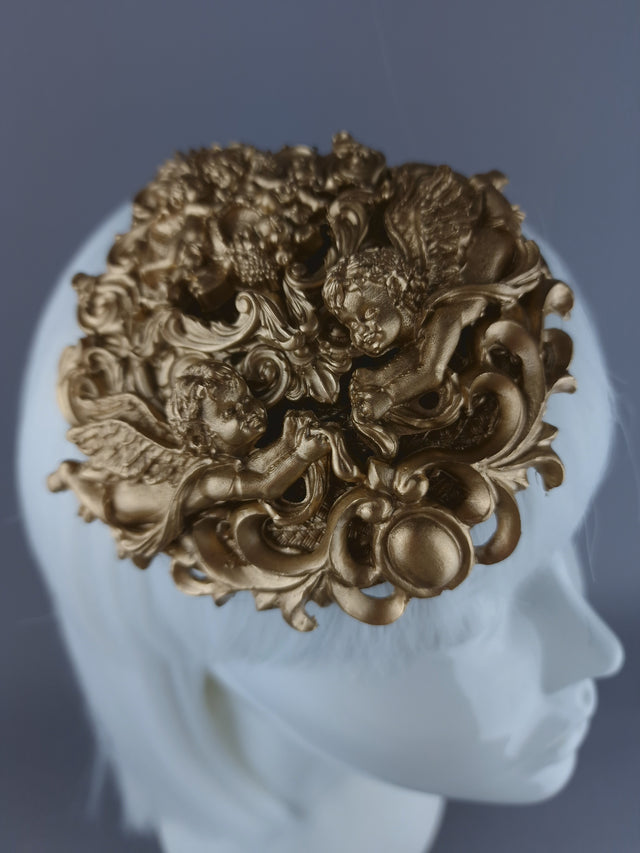"Nalani" Gold Filigree & Cherub Mini Fascinator Hat