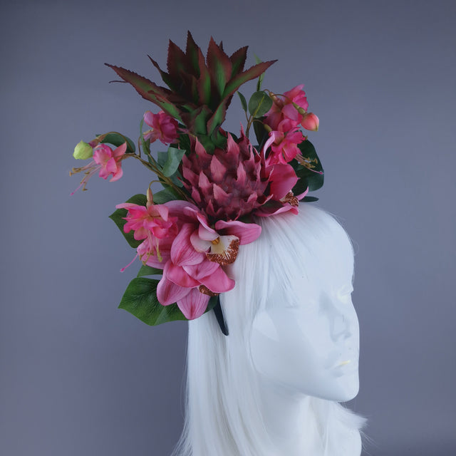 "Jambon"Pink Pineapple & Orchid Headdress
