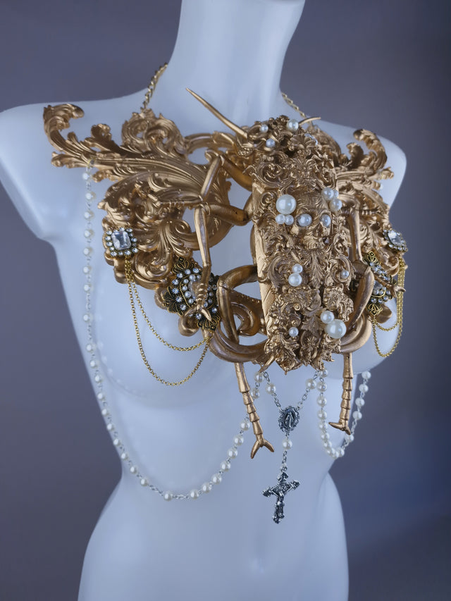 "Demonique" Gold Filigree Cockroach & Pearl Body Jewellery Harness