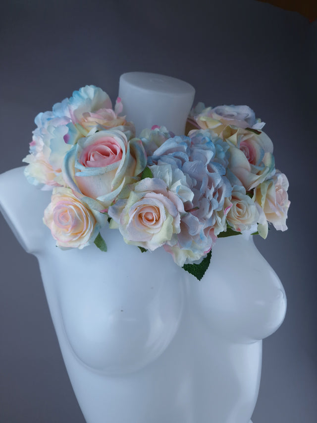 "Kirei" Pastel Rose & Flower Headdress & Neckpiece