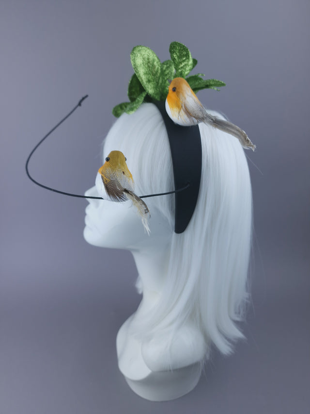 Pearls & Swine: Christmas Headdress with Glittered Leaves, Berries & Robins