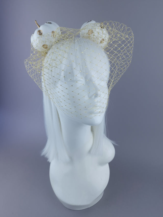 "Boo-Boo" Gold & White Pumpkin Ear Veil Headdress