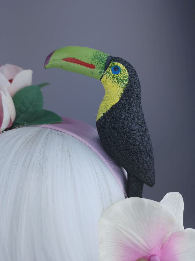 Pearls & Swine: Pink White Flower Headdress with Orchid & Toucan "Kibou"