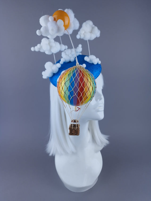 "Love is in the Air" Rainbow Hot Air Balloon Fascinator Hat