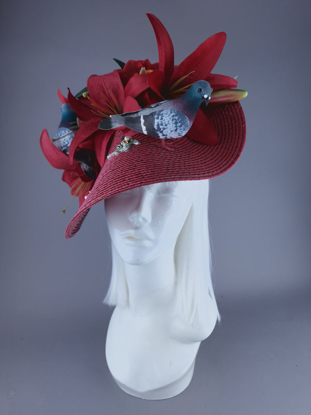 "Curses" Kitsch Glitter Pigeon Poop Red Fascinator Hat