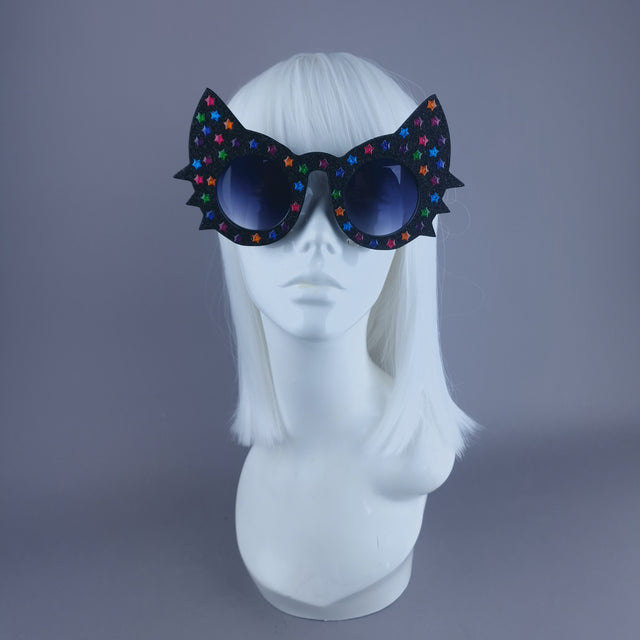 "Meowzer" Black Glitter Star Cat Sunglasses