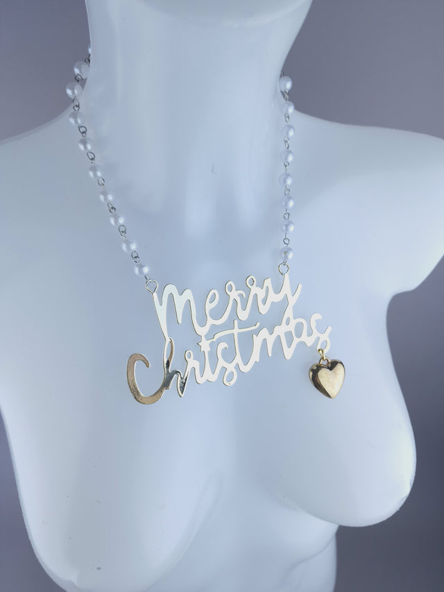 Gold & Pearl "Merry Xmas" Neckpiece