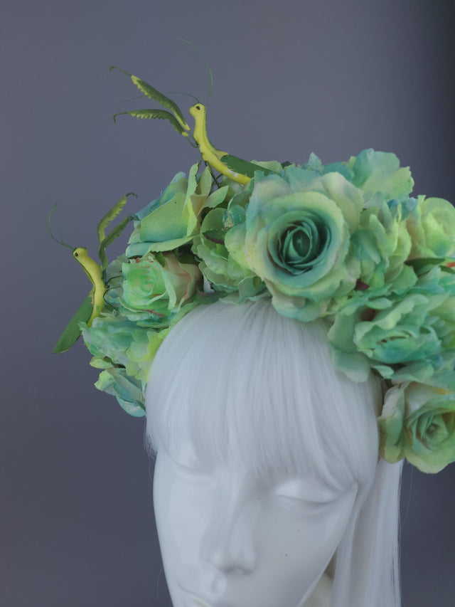 "Seduction"Green Flower & Praying Mantis Headdress