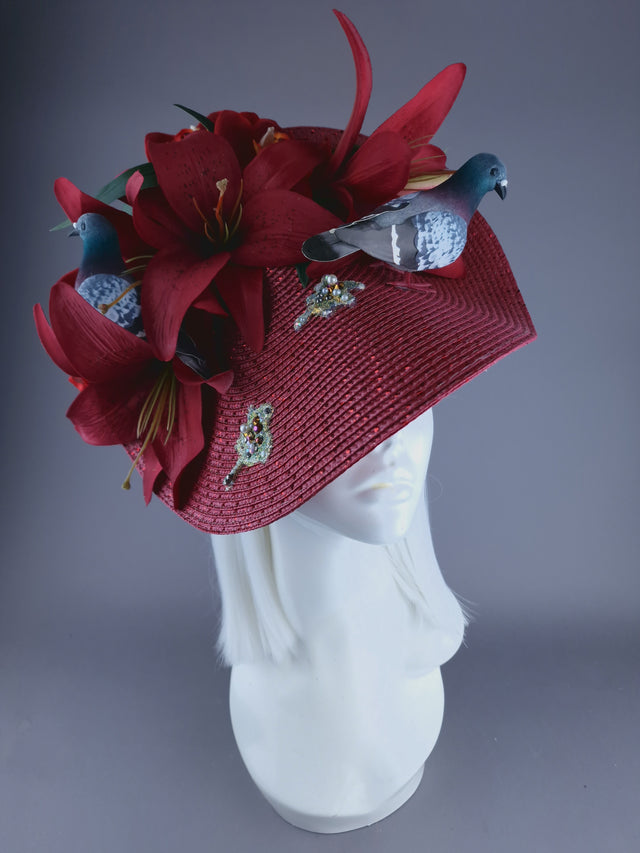 "Curses" Kitsch Glitter Pigeon Poop Red Fascinator Hat