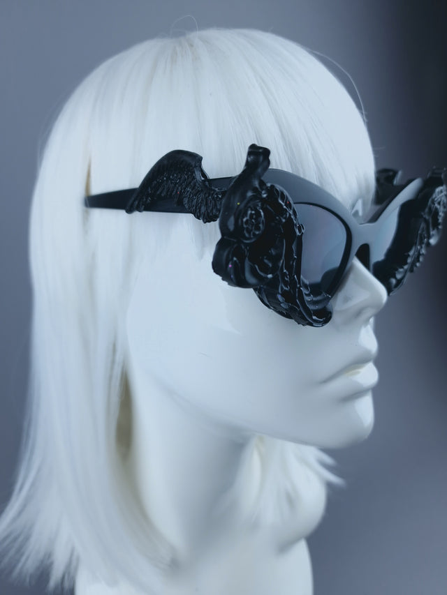 Pearls & Swine: Black Cat Eye Sunglasses with Filigree "Saisha"