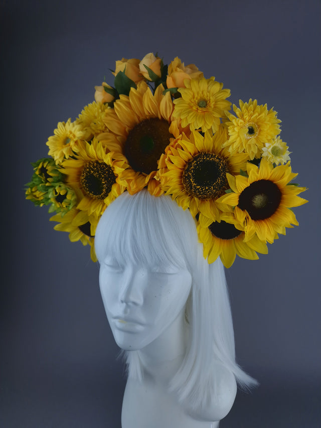"Sunn" Yellow Sunflower Flower Headdress