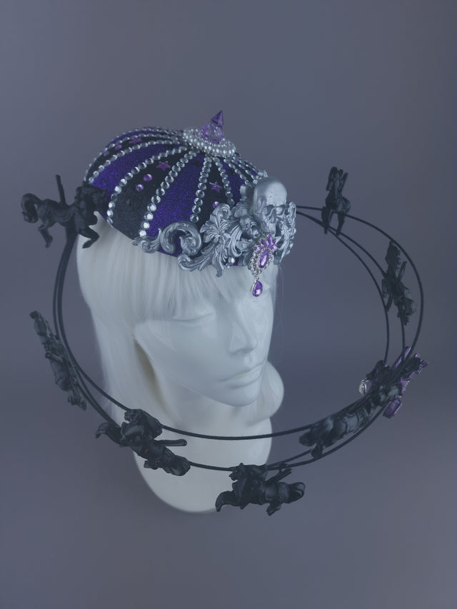 Pearls & Swine: Black & Purple Circus Carousel Wired Veil Hat "Cirque Forever"