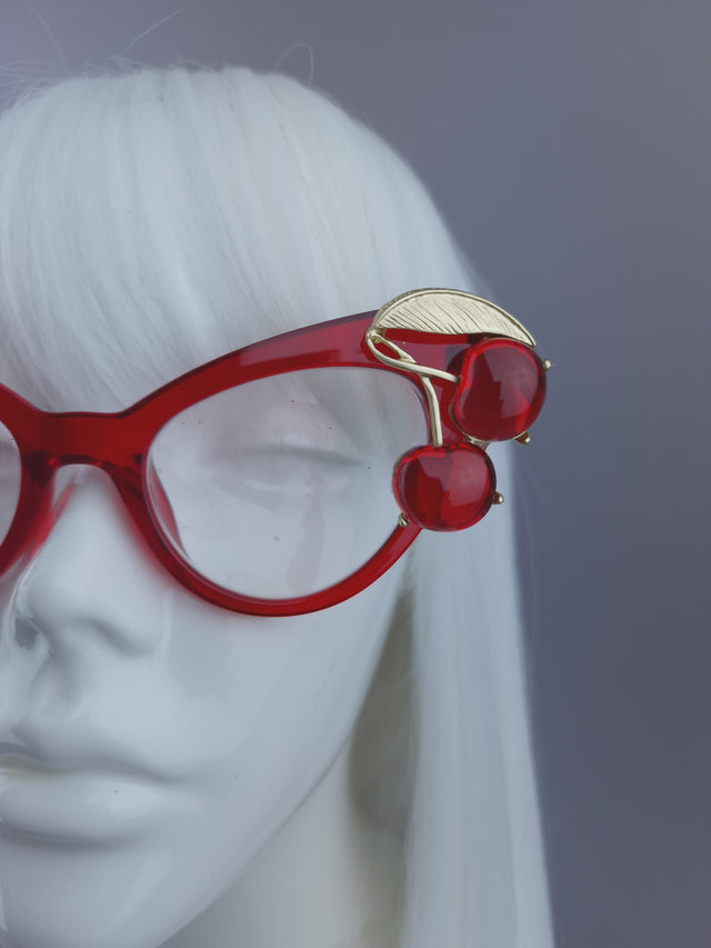 Pearls & Swine: Red Cherry Cateye Sunglasses with Clear or Prescription Lenses