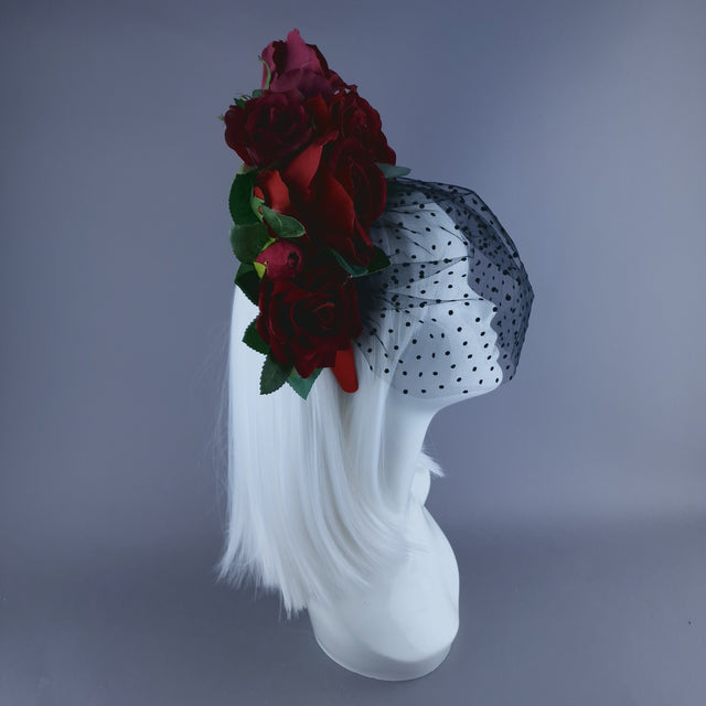 "Illusion" Red Rose & Veil Flower Headdress