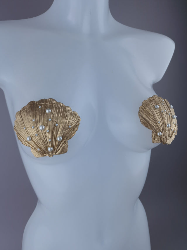 Pearls & Swine: Gold & Pearl Shell Mermaid Nipple Pasties "Ariel"