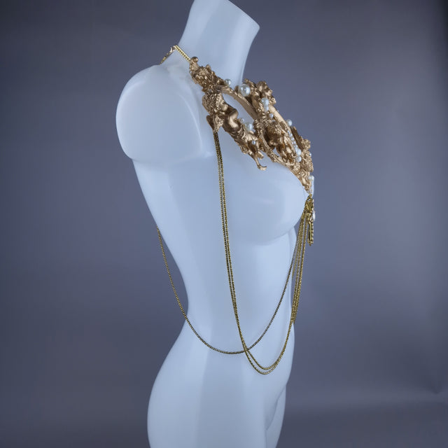"Circe" Gold Filigree & Pearl Cherub Body Jewellery Harness