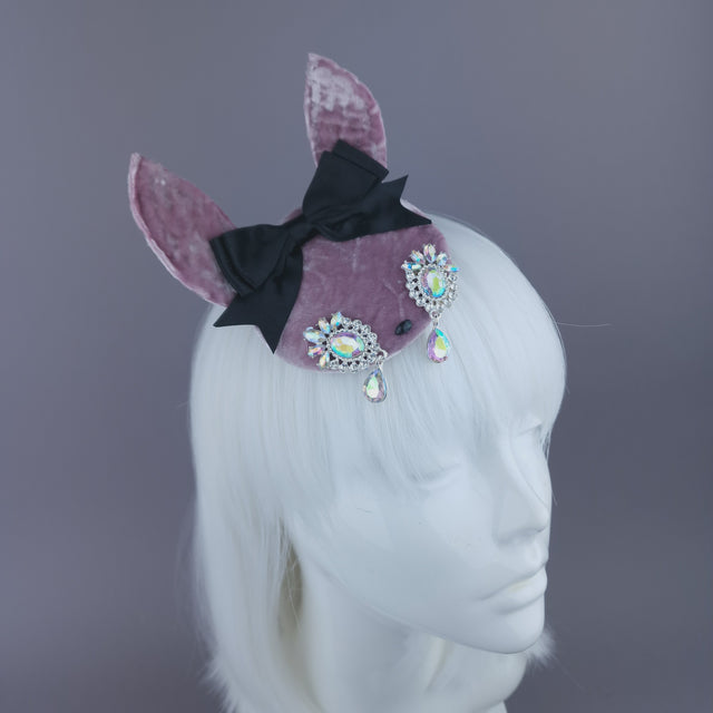 Pearls & Swine: Pink Rabbit Ear Mini Fascinator "Sad Bunny"