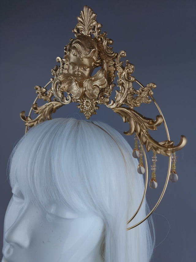 "Angelica" Gold Filigree & Cherub Halo