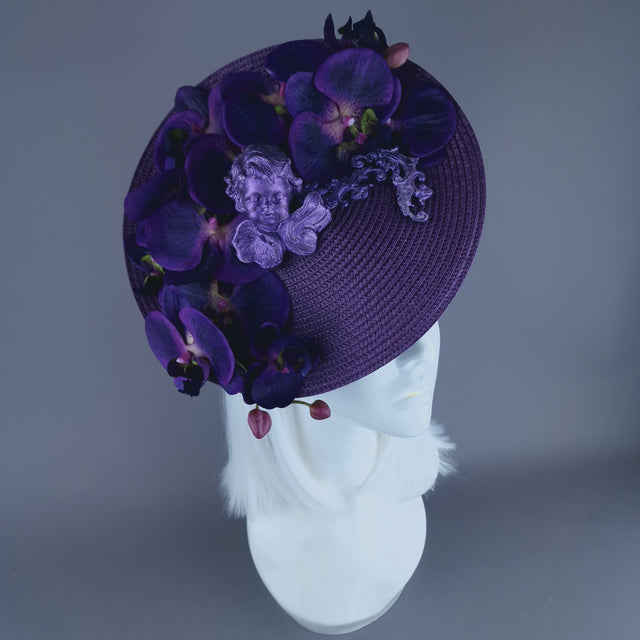 "Reign" Purple Filigree, Cherub & Orchid Fascinator Hat