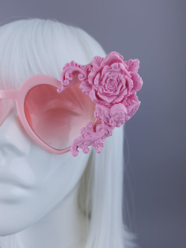 "Lisha" Pink Rose & Filigree Heart Shaped Sunglasses