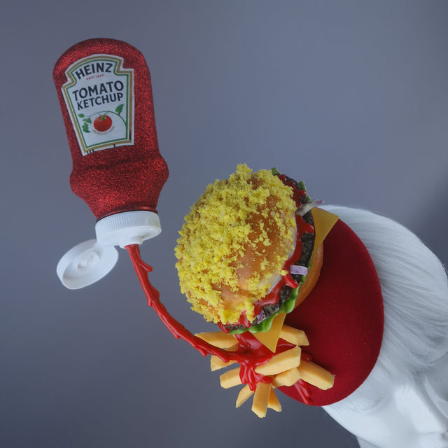 "Munchies" Burger & Chips Food Fascinator Hat Headdress