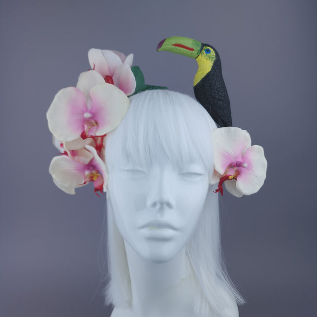 "Kibou" Pink/White Orchid & Toucan Headdress