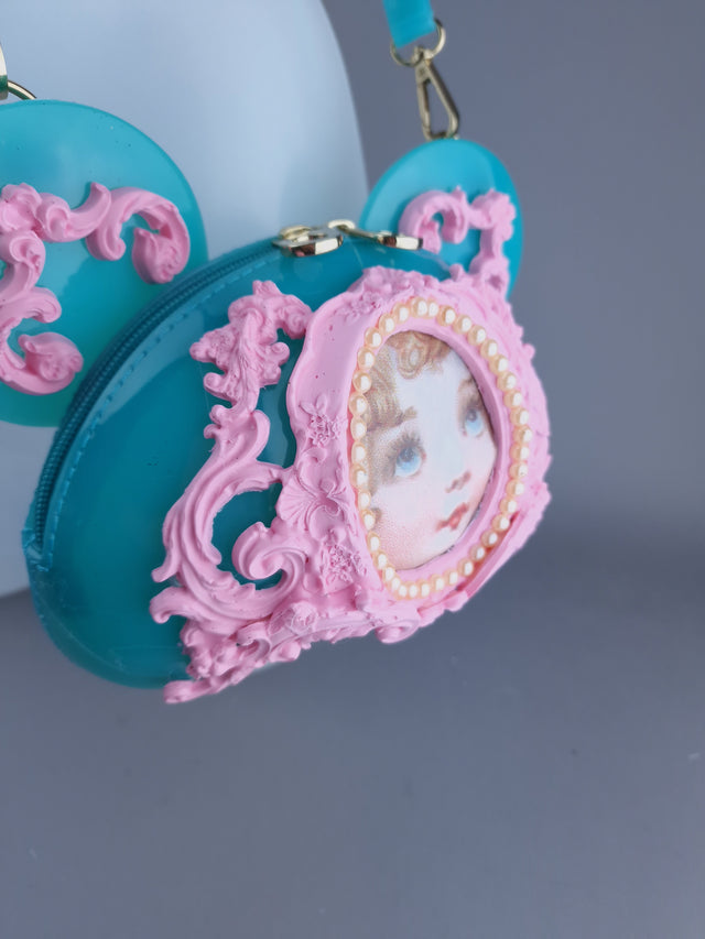 "Sweetpie" Teal Blue & Pink Filigree Teddy Shaped Handbag