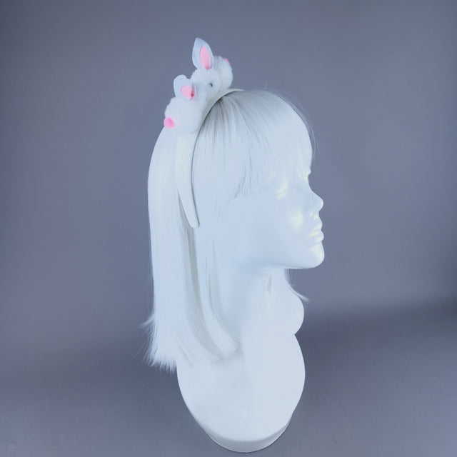 "Pompom" White Bunny Rabbit Glitter Headband