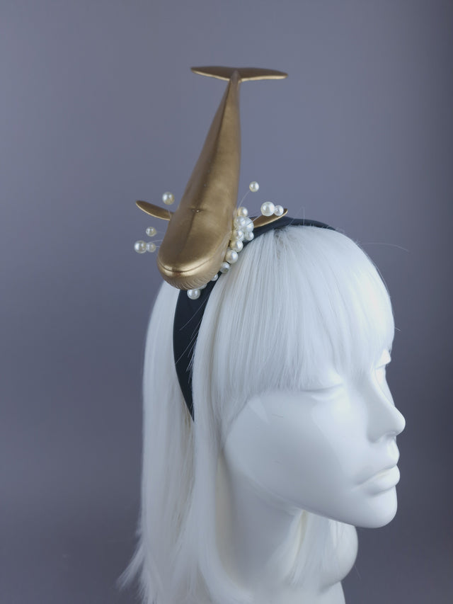 "Whale of a Time" Gold Whale & Pearl Headpiece