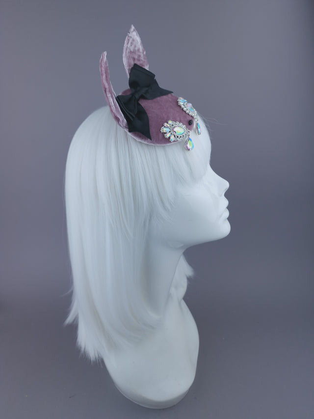 Pearls & Swine: Pink Rabbit Ear Mini Fascinator "Sad Bunny"