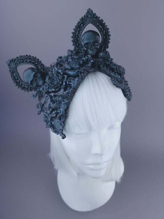 "Ruína" Teal Filigree Angel Cat Ear Fascinator Hat