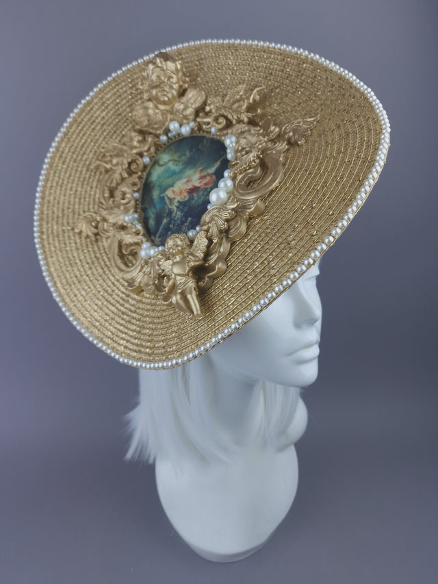 "The Swing" Gold Filigree, Art Print & Pearls Hat