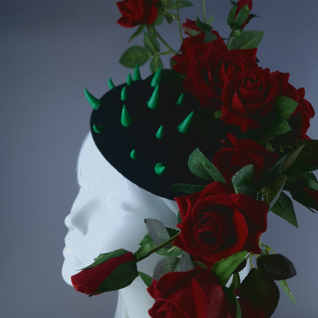 "Caresse De Roses" Red Rose & Thorns Fascinator Hat