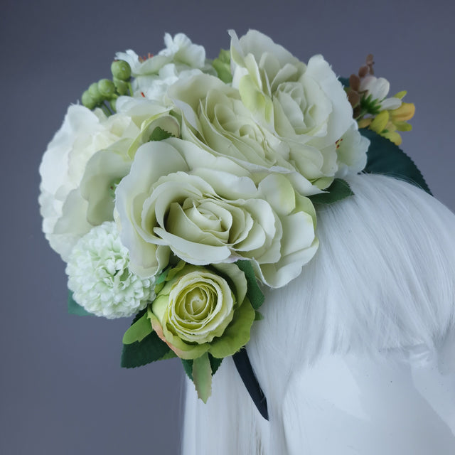 "Acantha" Light Green Rose Flower Headdress