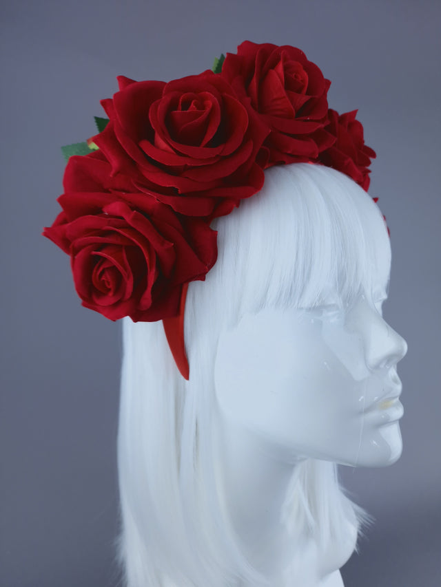 "Eva" Red Rose Flower Headdress & Neckpiece
