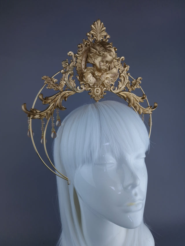"Angelica" Gold Filigree & Cherub Halo