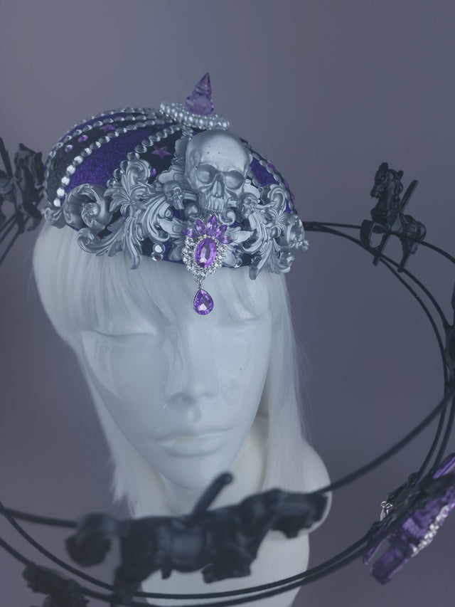 Pearls & Swine: Black & Purple Circus Carousel Wired Veil Hat "Cirque Forever"