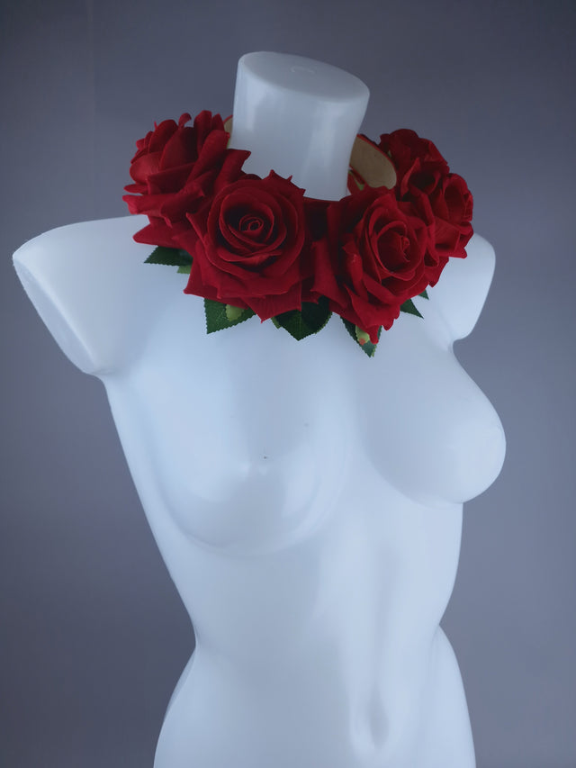 "Eva" Red Rose Flower Headdress & Neckpiece