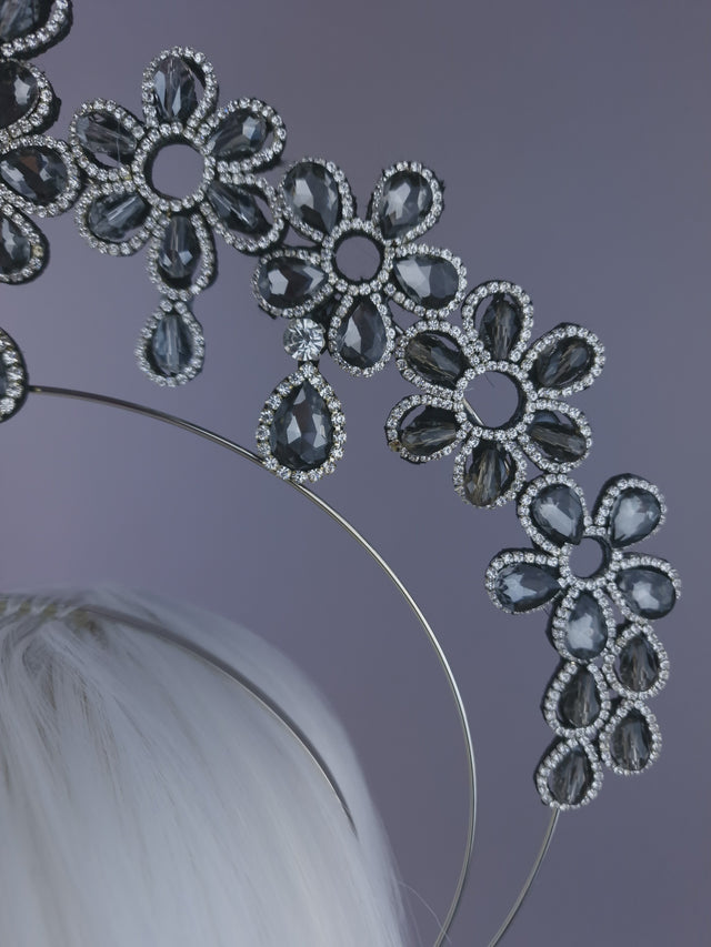 Pearls & Swine: Grey Diamanté Jewel Halo Headdress