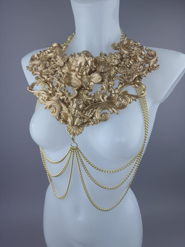"Celestina" Gold Cherub & Filigree Harness Body Jewellery.
