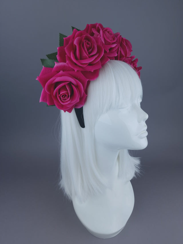 Pearls & Swine: Pink Velvet Rose Flower Headdress & Neckpiece "Eva"