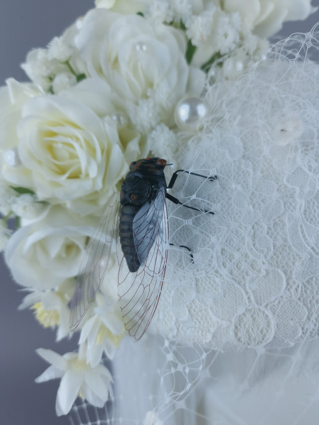"Aoife" Bespoke Ivory Vintage Inspired Veiled Bridal Fascinator