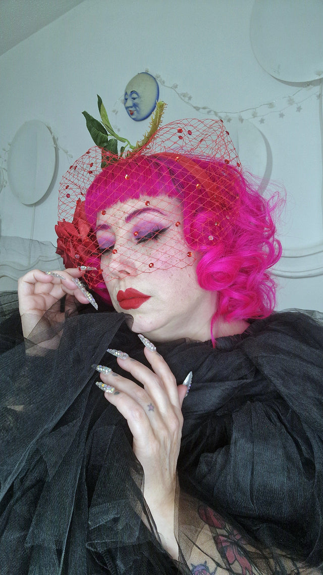 Pearls & Swine: Headdress Red Rose Veil