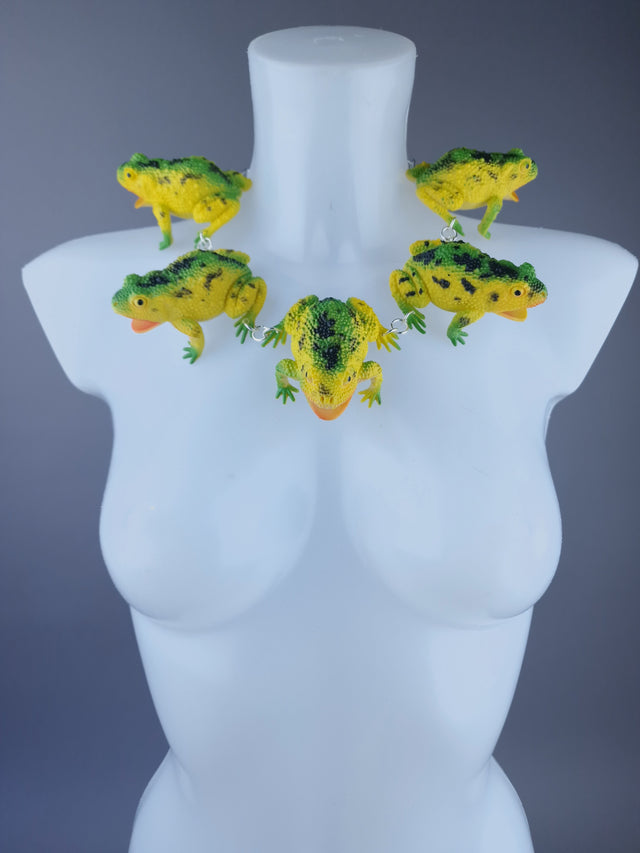 "Ribbit" Large Green Yellow Frog Neckpiece
