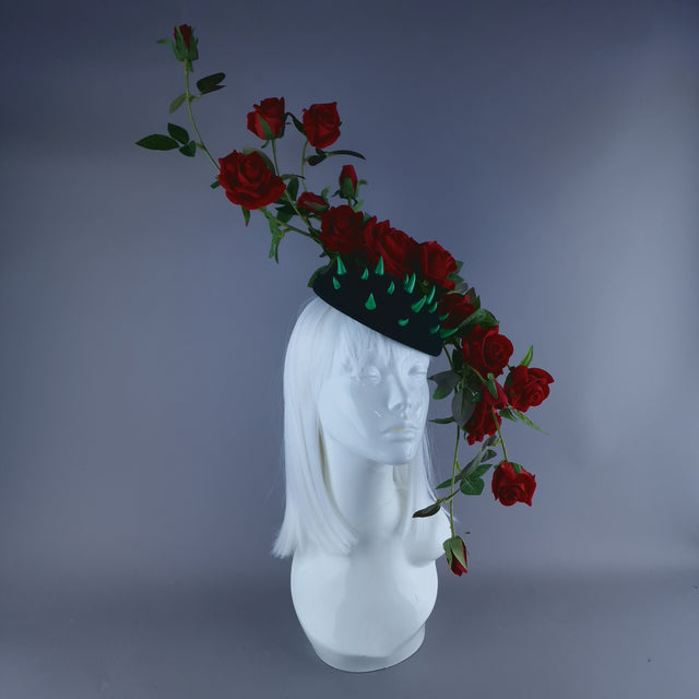 "Caresse De Roses" Red Rose & Thorns Fascinator Hat