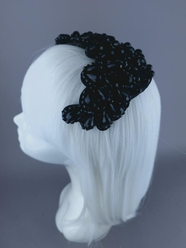"Tempt" Black Bead Vintage Style Fascinator Hat