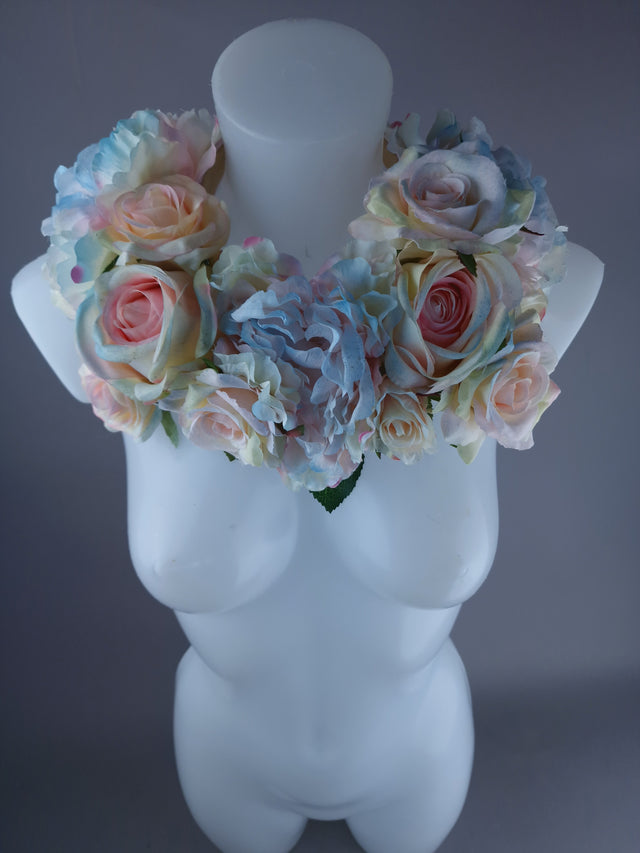 "Kirei" Pastel Rose & Flower Headdress & Neckpiece