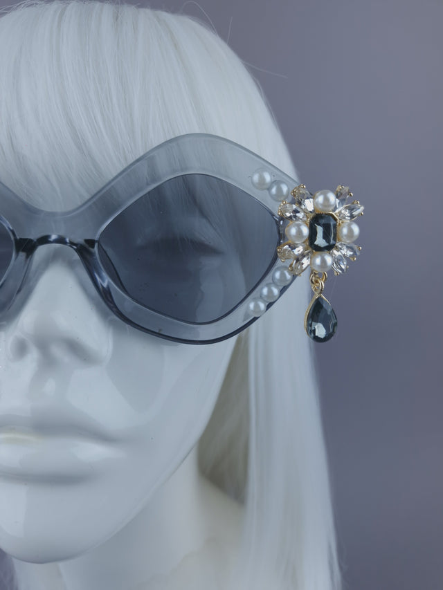 Pearls & Swine: Grey Sunglasses with Jewels - LIMITED EDITION