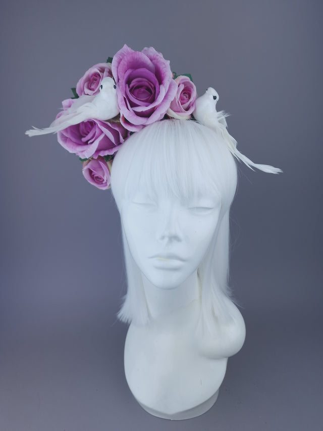 "Torrin" Pink/Purple Rose & Doves Headdress